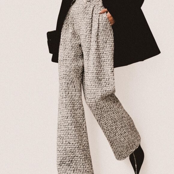 Commense Tweed Wide Leg Trousers – Minimal Tailored Pants (Size Small) - Picture 1 of 7